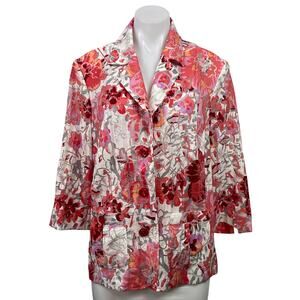 Erfo Women's Multicolor Floral 3/4 Sleeve Button Up Blazer Blouse Shirt Top 14